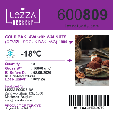 Cold Baklava with Walnuts Tray (Sutlu Baklava Cevizli) 1800 gr