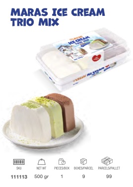 LEZZA Maras Ice Cream Trio Mix Plain, Chocolate, Pistachio (Karisik-Sade, Kakolu, Fistikli) 500 gr (111101)